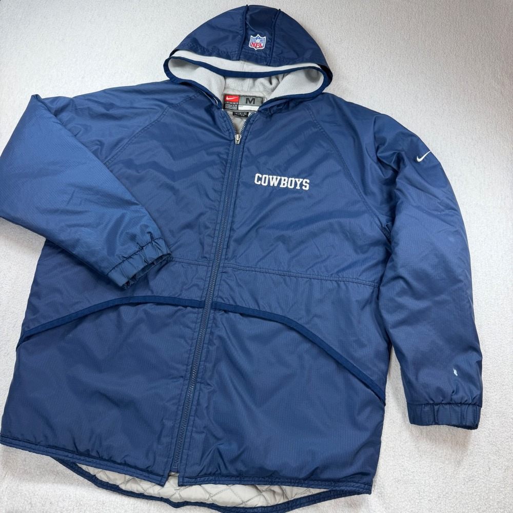 Nike Team NFL Dallas Cowboys Hooded Jacket Mens Medium Navy Blue Quilted Parka